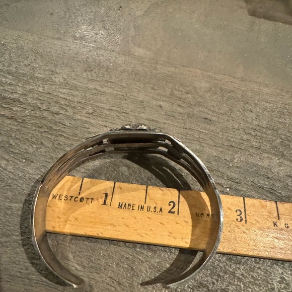 Old Navajo Fred Harvey Era Green Turquoise Chief Head Cuff Bracelet Sterling - Picture 4 of 6